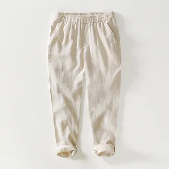 Модные мужские однотонные базовые брюки длиной до щиколоток, Японский стиль, эластичный пояс, Простые повседневные Свободные прямые тонкие брюки