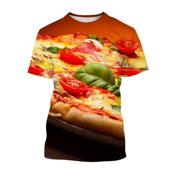 Креативная футболка с 3D принтом пиццы, мужские топы, футболки с короткими рукавами, популярные летние модные футболки, забавные футболки для еды, одежда