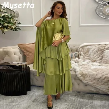 Musetta Romantic Matcha Зеленое платье для выпускного вечера Сексуальные вечерние платья трапециевидной формы, изящное шелковое шифоновое элегантное вечернее платье с накидкой из Дубая