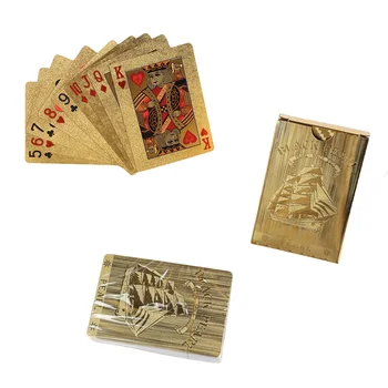 Колода покерных карт из золотой фольги Водонепроницаемые пластиковые Ромбовидные карты для вечеринки Классическая семейная карточная игра Золото и черный
