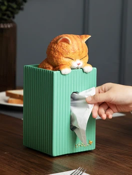 Креативность, Квадратная коробка для салфеток с оранжевым котом, поделки из смолы, журнальный столик в гостиной, обеденный стол, держатель коробки для салфеток, украшения для дома