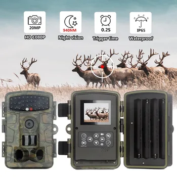 Камера охотничьего следа 20 МП 1080P ночного видения 0,2 с Время срабатывания Timelapse Водонепроницаемая Камера наблюдения за дикой природой на открытом воздухе для охоты