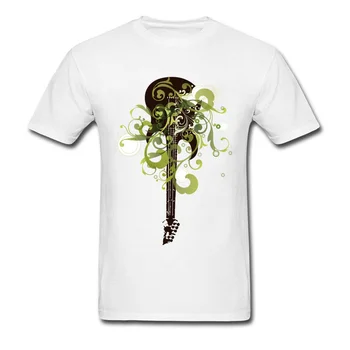 Мужская белая футболка с винтажным гитарным принтом, художественный дизайн, зеленые виноградные лозы, короткий рукав, мужская повседневная футболка в стиле хип-хоп, Хлопчатобумажная ткань