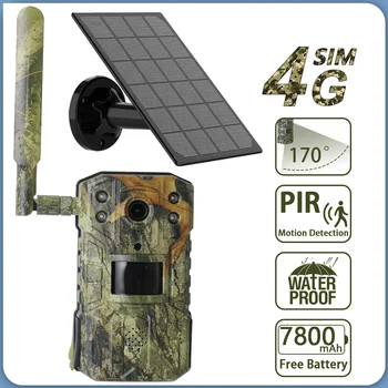 Камера Слежения за Дикой Природой 4MP 4G Solar Hunting Trail Camera Водонепроницаемая Камера Обнаружения Движения PIR 20M на открытом Воздухе с Ночным Видением 30M
