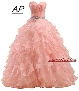 Бальные платья ANGELSBRIDEP Sweet 16 Пышных платьев из органзы Vestidos 15 Anos для особых случаев Большого размера