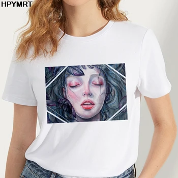 2020 новая футболка с рисунком девушки, женская модная хипстерская футболка, женские белые топы, футболка в стиле харадзюку, одежда для четырех сезонов
