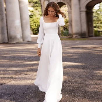 Женское Простое свадебное платье TIXLEAR с длинными рукавами, скромное свадебное платье с квадратным вырезом, Свадебное платье трапециевидной формы, Vestido De Noiva на заказ