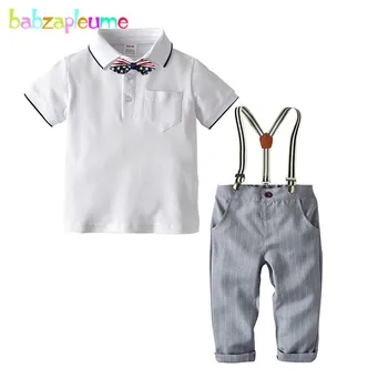 Летняя детская одежда из 4 предметов, одежда для маленьких мальчиков, модная джентльменская футболка с короткими рукавами для малышей + штаны для детей, комплект одежды BC1860