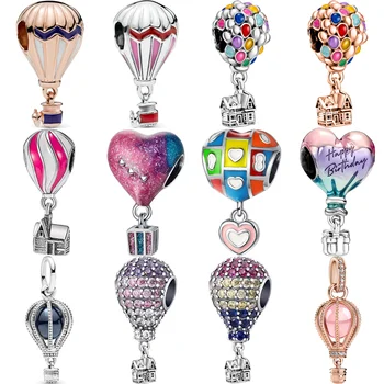 Новый красочный подарок для дома на воздушном шаре, подвеска в виде сердца, сверкающие бусины, подходящие к оригинальным браслетам Pandora серебряного цвета