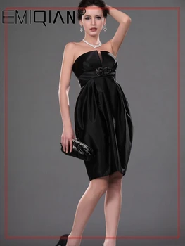 Официальное свадебное платье с вырезанным вырезом длиной до колен Черное атласное Короткое платье для выпускного вечера Коктейльное платье