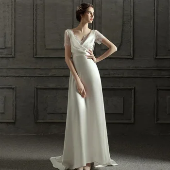 Женское кружевное свадебное платье LISER с V-образным вырезом и короткими рукавами, облегающее фигуру