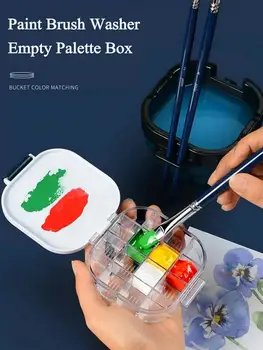 Мини-акварельная палитра Acuarelas Paint Box с 16 ячейками для хранения акриловых красок, коробка для акварели, Складное ведерко для чистки кистей для рисования