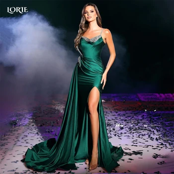 Вечерние платья LORIE Green с блестящими бретельками и разрезом сбоку Русалка плиссированное платье для выпускного вечера Дубай Аравия Платья для вечеринок невесты