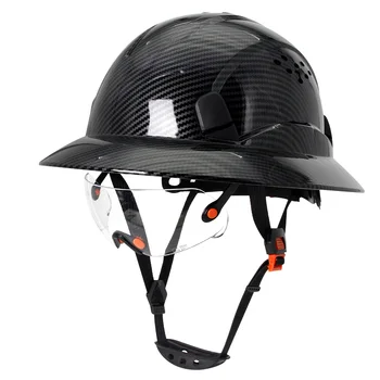 Защитный шлем ANSI из углеродного волокна с полными полями и защитными очками CE, каска для защиты от столкновений на строительной площадке, дышащий шлем из полиэтилена высокой плотности
