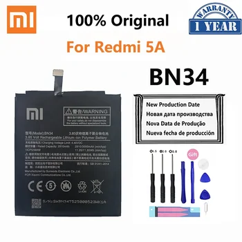 100% Оригинальный аккумулятор BN34 3000 мАч для Xiaomi Redmi 5A Redmi5A 5,0 