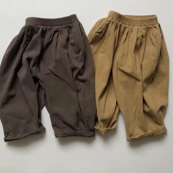 Повседневные брюки для детей от 1 до 6 лет, Хлопковые однотонные брюки с эластичной резинкой на талии в корейском стиле, весенне-осенние брюки для маленьких мальчиков и девочек