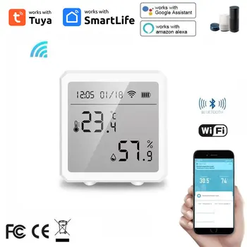 Беспроводной датчик температуры и влажности в помещении, умный гигрометр Tuya, термометр с ЖК-дисплеем, поддержка Alexa Google Assistant