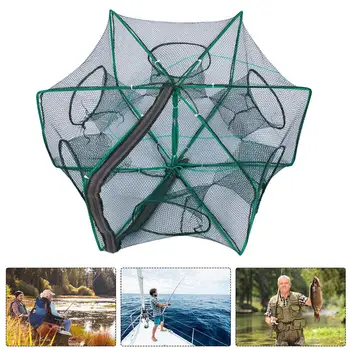 Складные рыболовные сети 8 отверстий 8 сторон 28,3x10,2 дюйма Обновление Большого пространства в сложенном виде Рыболовная приманка-ловушка для рыбы/крабов /креветок