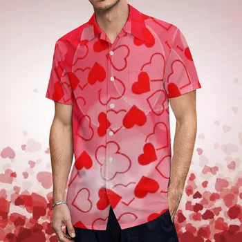 Мужская базовая рубашка с рисунком, рубашки на День Святого Валентина, блузки для бойфренда, для влюбленных Топы, праздничные повседневные блузки для отпуска с рисунком