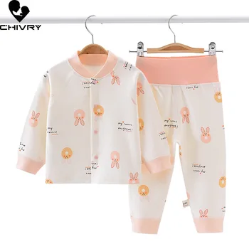 Новые детские осенние пижамные комплекты 2023 года Для маленьких мальчиков и девочек, Милый кардиган с длинными рукавами из мультфильма, Футболка со штанами, пижамы для новорожденных
