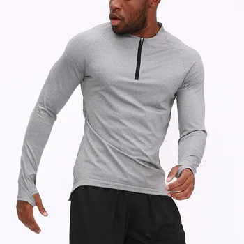 Мужская спортивная футболка для бодибилдинга, фитнеса, одежда для бега, тренажерного зала, футболка на молнии, дышащие быстросохнущие топы