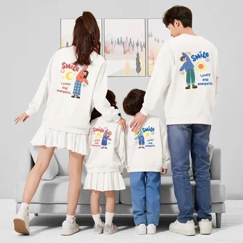Корейские детские топы для папы, мамы, дочки и сына, Детская одежда, толстовка с героями мультфильмов, свитер 