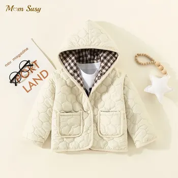 Куртка с капюшоном для маленьких девочек и мальчиков, пальто для малышей с хлопковой подкладкой, теплая верхняя одежда, осень-весна-зима, детская одежда от 1 до 7 лет