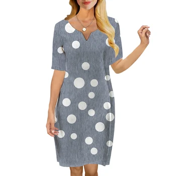 Женское платье CLOOCL в горошек с 3D принтом, V-образный вырез, свободное повседневное платье-сорочка с коротким рукавом для женских платьев