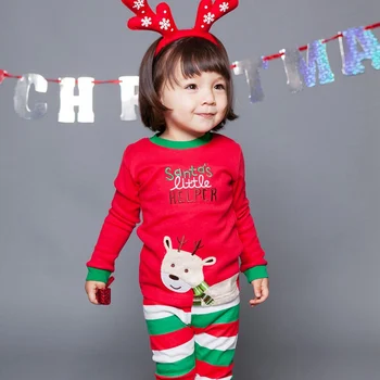 Рождественский детский пижамный комплект для мальчика и девочки, красно-зеленый топ с полосатыми штанами, комплект модной детской одежды
