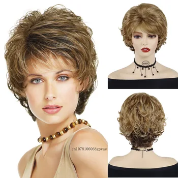 Короткие парики из синтетических волос для женщин, натуральный пушистый женский парик с челкой, модный светлый кудрявый парик для косплея, вечеринка, Термостойкий