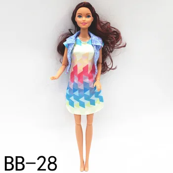 Модный комплект кукольной одежды для куклы Барби, геометрическое платье и синий жилет, пальто 1/6, Аксессуары для кукол, Игрушки для детей