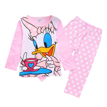 Весенне-осенняя одежда для девочек Daisy Duck, детские пижамы из чистого хлопка с длинными рукавами, детская одежда для сна с героями мультфильмов.