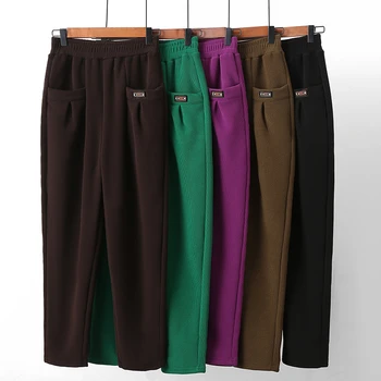 Повседневные брюки матери среднего возраста, весенне-осенние брюки с высокой талией, свободные эластичные женские брюки Haren с высокой талией 5XL