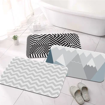 Серый фланелевый коврик с геометрическим рисунком в полоску, декор для ванной, Нескользящий коврик для гостиной, кухонный приветственный коврик