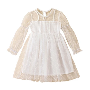 Winkinlin Kids/ повседневное платье для девочек, Сетчатое прозрачное платье с длинными рукавами в швейцарскую горошек для маленьких девочек, Осеннее модное платье принцессы