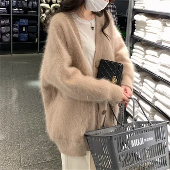 Новый японский свитер Женская осенне-зимняя одежда Новый свободный кардиган утолщенное трикотажное пальто свитера для женщин