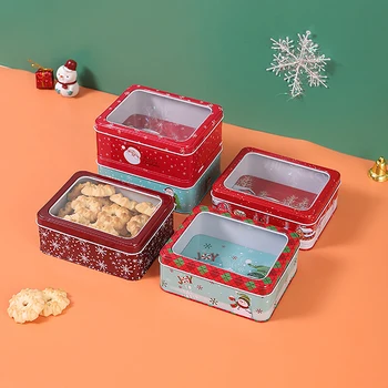 Рождественская Квадратная Металлическая банка для консервирования, Набор конфет, Подарочная коробка для хранения, Банка для печенья, Железная банка, коробка для домашнего хранения.
