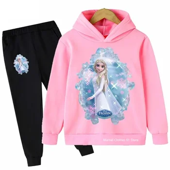 Весенне-осенний комплект толстовки Frozen для девочек, детская одежда Санта-Клауса, повседневный костюм для мальчиков, детский костюм, толстовки и брюки, 2 шт.