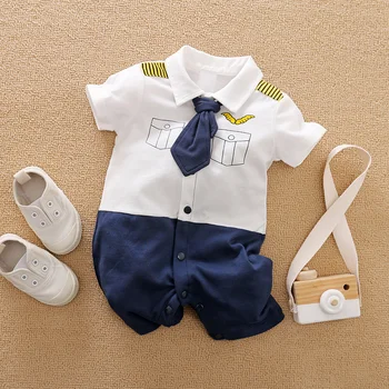 Одежда с короткими рукавами для новорожденных мальчиков 0-18 месяцев, цельный белый хлопковый модный детский повседневный комбинезон для китайских капитанов