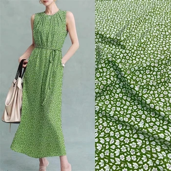 Дышащий Освежающий зеленый низ, Модная шелковая эластичная крепдешиновая ткань с мелким цветочным рисунком, Роскошное платье-рубашка, дизайнерская ткань