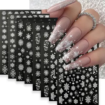 Блестящие Зимние наклейки для ногтей с блестками, Светоотражающая наклейка, Рождественский Лось, Звенящий колокольчик, Снежинки, Очаровательная пудра для маникюра, слайдеры M-1Y