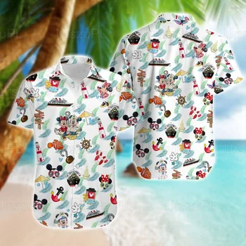 Гавайские рубашки с Микки Маусом, мужские и женские Рубашки с коротким рукавом на пуговицах, Гавайские рубашки Disney, повседневные пляжные рубашки Harajuku Top