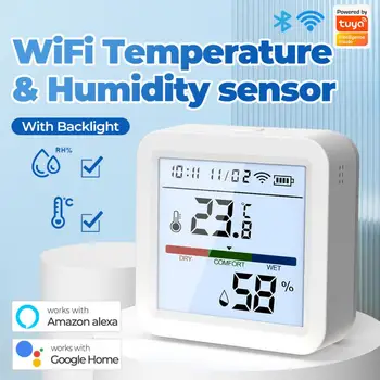 Датчик температуры и влажности Tuya Smart WIFI, гигрометр для помещений, термометр с ЖК-дисплеем, поддержка Alexa Google Assistant