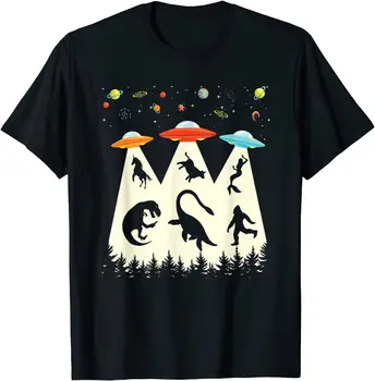 Винтажная футболка Abduction T-Rex Loch-Ness Bigfoot с забавным НЛО, классическая футболка Camisa, хлопковые мужские топы, рубашка Camisa