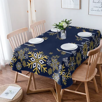 Рождественская зимняя Снежно-голубая золотая скатерть для стола, водонепроницаемая обеденная скатерть, декоративное покрытие для праздничного стола для кухни