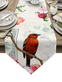 Настольная дорожка с винтажными цветами и птицами, кухонные обеденные скатерти, украшение стола для свадебной вечеринки, настольная дорожка