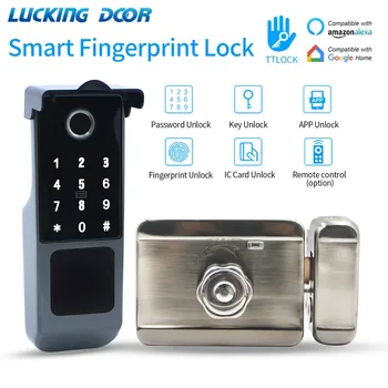Водонепроницаемое приложение TTLOCK Smart Bluetooth Электронный замок отпечатков пальцев RFID-карта Интеллектуальный замок наружной двери Бесключевой замок обода двигателя