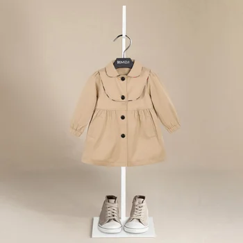 Детская одежда Для девочек, осеннее новое Корейское платье для маленьких девочек, модный однотонный двухслойный топ, тренч, британское пальто, комплект одежды