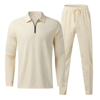Летний осенне весенний комплект для мужчин, вафельные брюки с длинным рукавом, спортивный повседневный комплект из двух предметов, рубашки для мужчин, спортивные костюмы