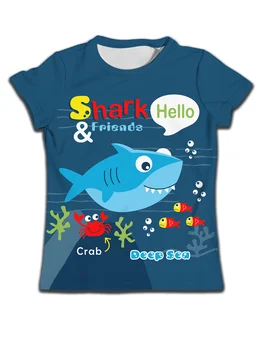 Темно-синяя футболка для детей с короткими рукавами в стиле мультяшного футбола, глубоководная одежда для девочек от 3 до 12 лет, летняя детская одежда с акулами